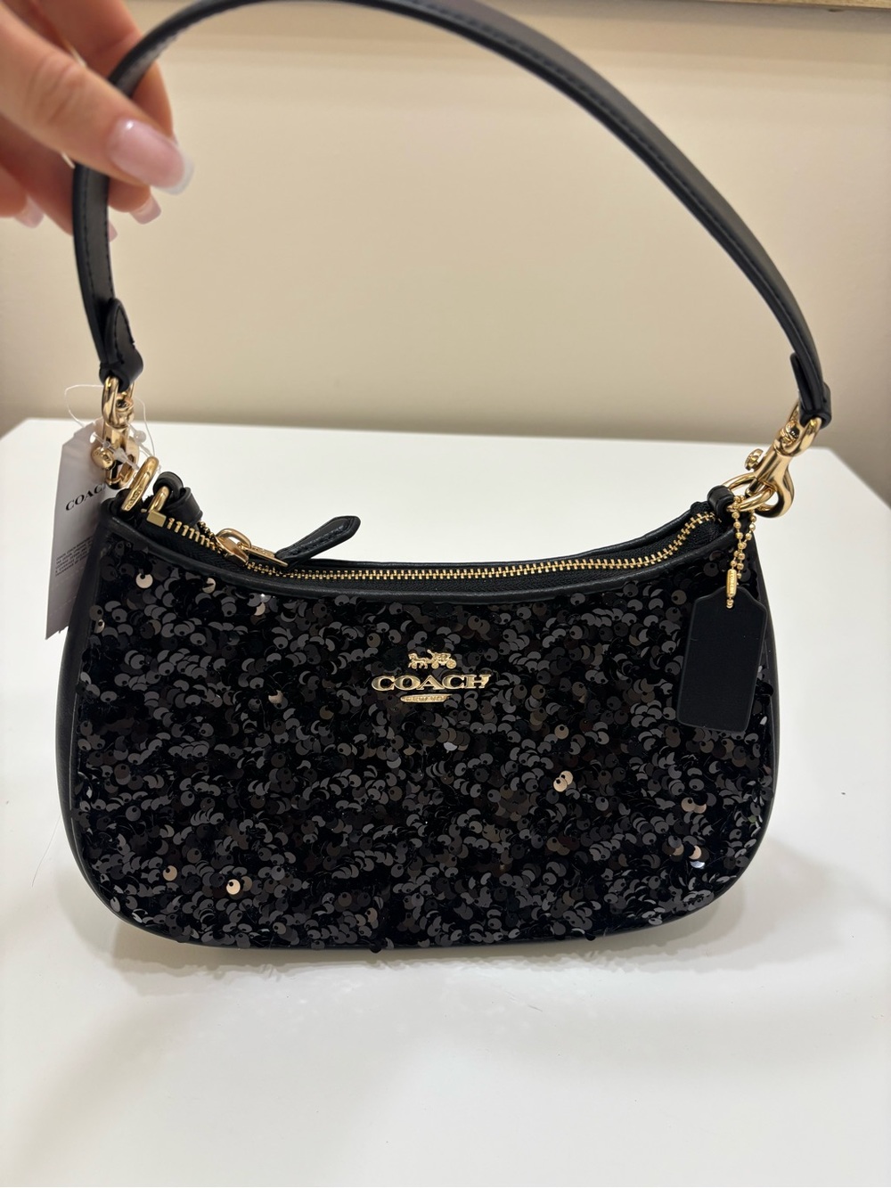 ✨ COACH TERI SHOULDER BAG — BLACK SEQUIN ✨ NWT